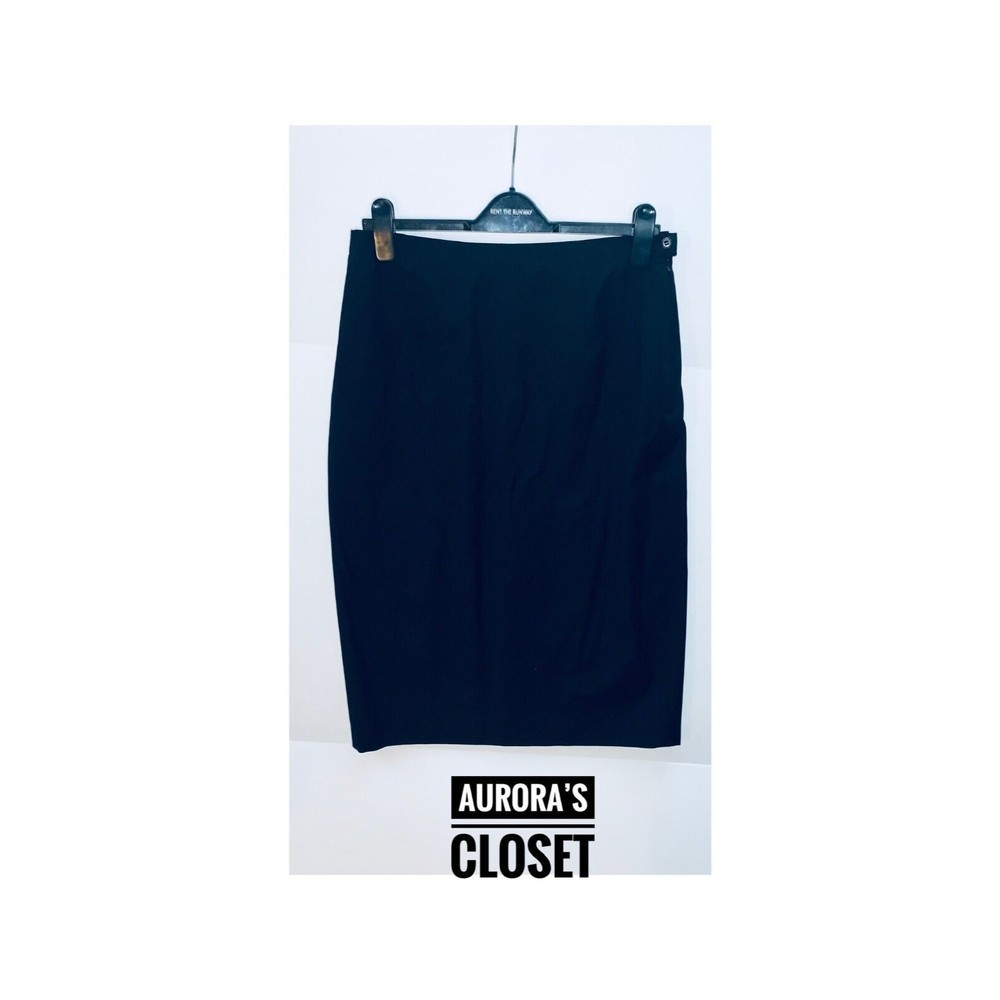 VTG Burberry 48 Black Super Wool Pencil Skirt Knee Midi US 14 Italy 80's $1200